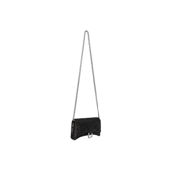 Balenciaga Hourglass Cow Leather Clutch Women's Black-3