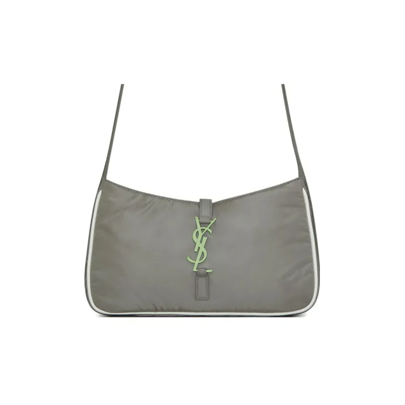 SAINT LAURENT LE5A7 Recycled Nylon Shoulder Bag, Crossbody Bag Women's Gray-0