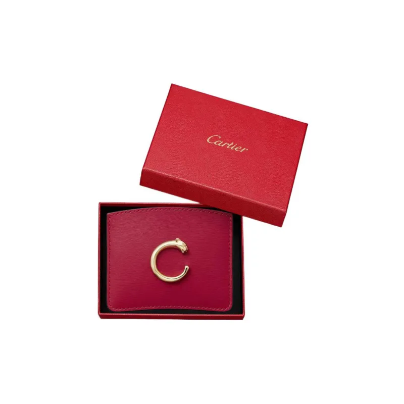 CARTIER Panthère De Cartier Calfskin Card Holder Men's Red-2