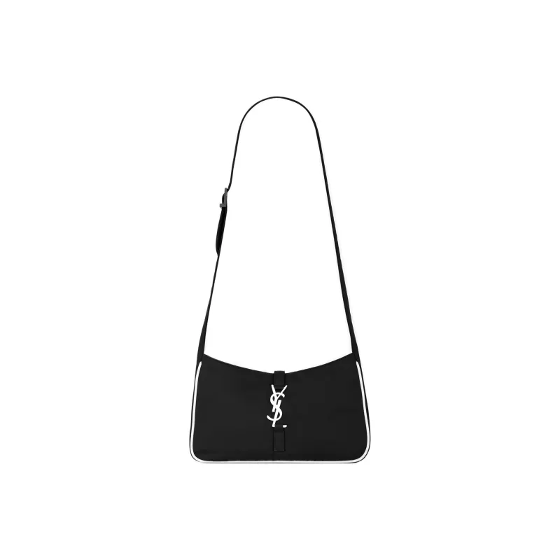 SAINT LAURENT LE5A7 Recycled Nylon Shoulder Bag, Crossbody Bag Women's Black/White-1