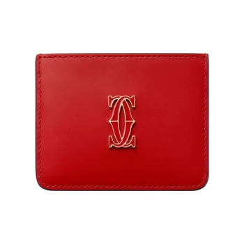 CARTIER Calfskin Card Holder Women's Red
