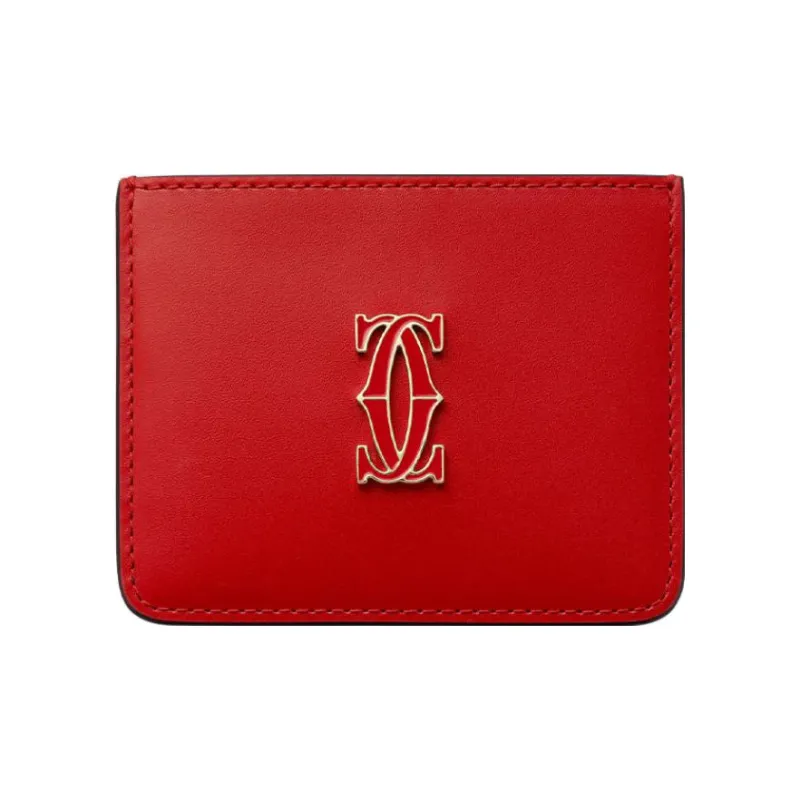 CARTIER Calfskin Card Holder Women's Red-0