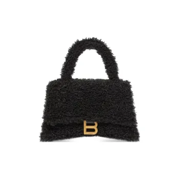 Balenciaga Hourglass Sheepskin Shoulder Bag Crossbody Bag Handbag Small Size Unisex Black