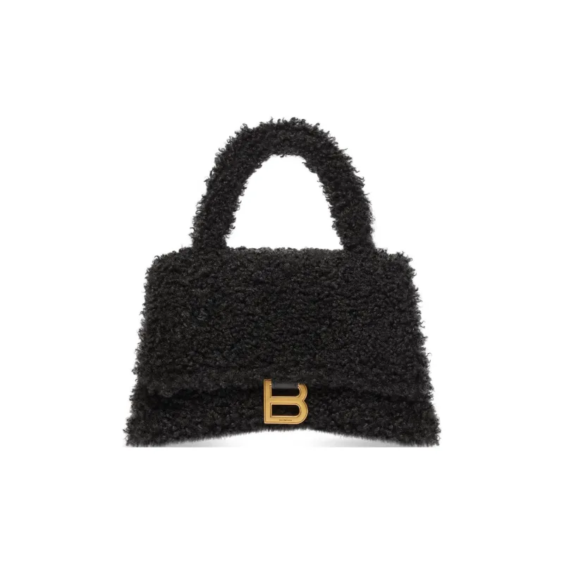 Balenciaga Hourglass Sheepskin Shoulder Bag Crossbody Bag Handbag Small Size Unisex Black-0
