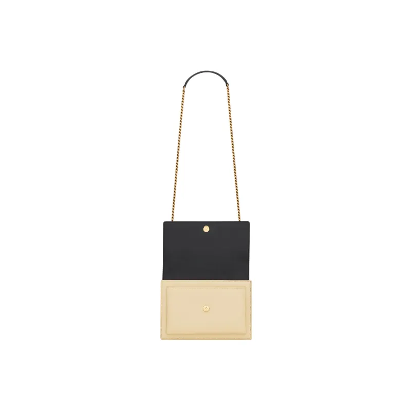 SAINT LAURENT SUNSET Smooth Leather Handbag, Shoulder Bag, Crossbody Bag Medium Size Women's Black/Beige-5
