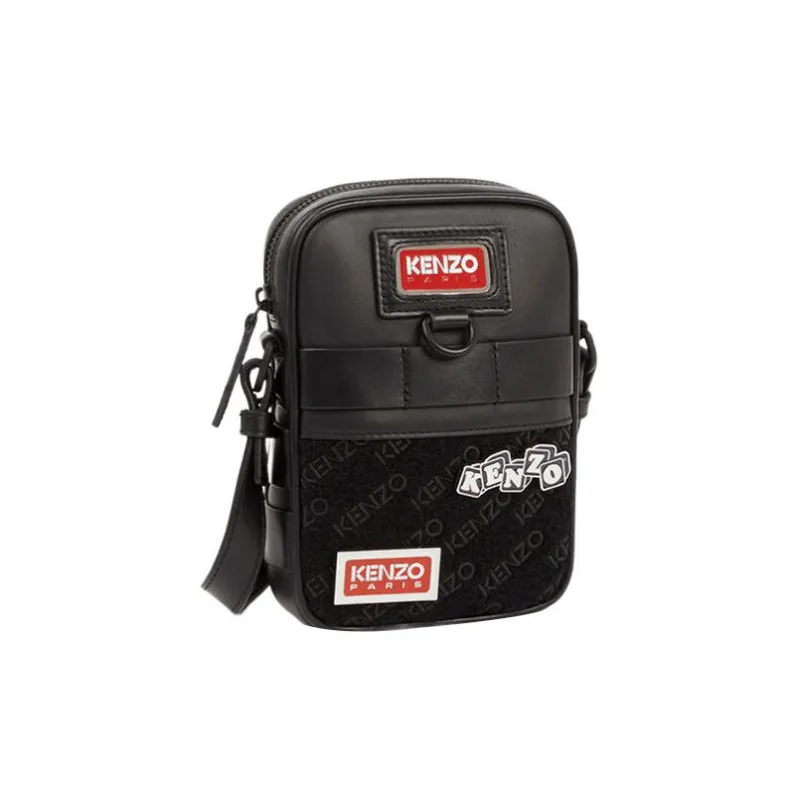 KENZO Cow Leather Shoulder Bag Crossbody Bag Small Size Unisex Black-0