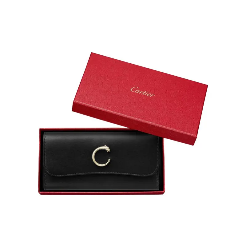 CARTIER Panthère De Cartier Calfskin Wallet Women's Black-3