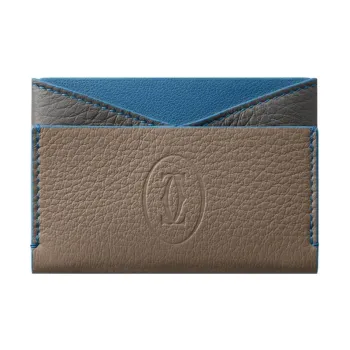 CARTIER Must De Cartier Textured Calfskin Card Holder Men's Taupe/Blue