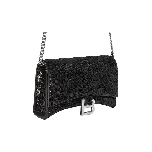 Balenciaga Hourglass Cow Leather Clutch Women's Black-2