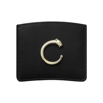 CARTIER Panthère De Cartier Calfskin Card Holder Men's Black
