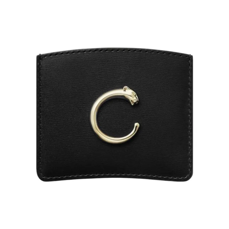 CARTIER Panthère De Cartier Calfskin Card Holder Men's Black-0