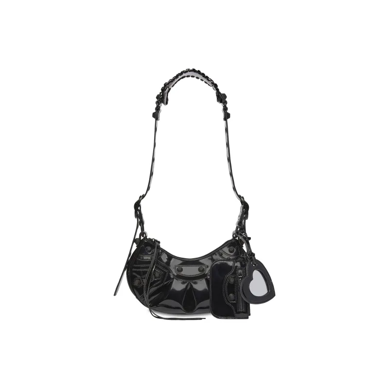 Balenciaga Le Cagole Xs Shoulder Bag In Patent Fabric Black-0