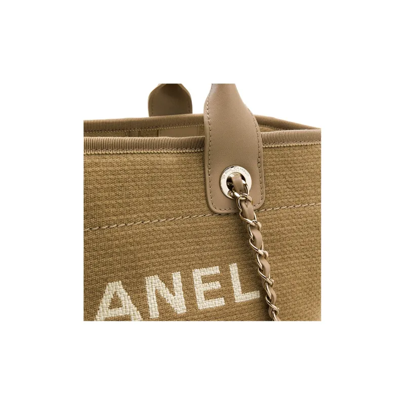 CHANEL With Leather Beach Bag, Tote Bag, Shopping Bag, Shoulder Bag, Handbag Trumpets Women's Beige/Apricot-5