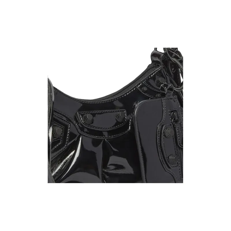 Balenciaga Le Cagole Xs Shoulder Bag In Patent Fabric Black-5
