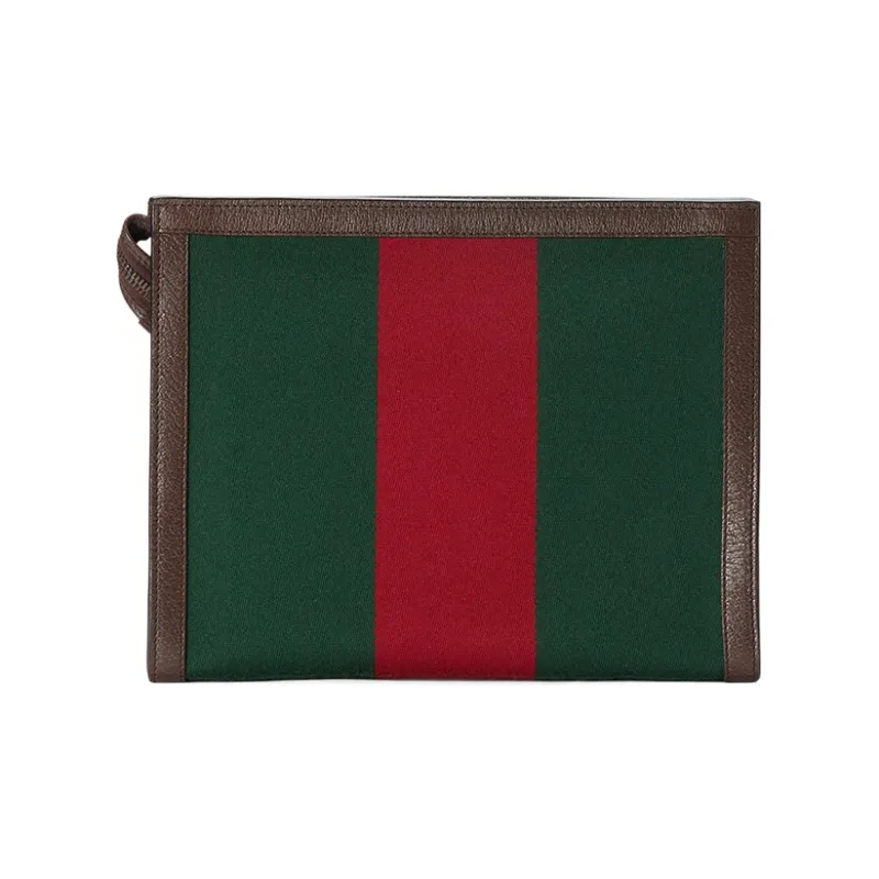 GUCCI Canvas Makeup Bag Men's Green/Red/Brown-4