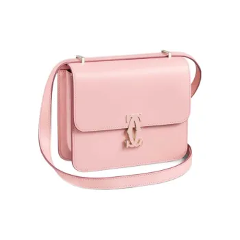 CARTIER Double C Calfskin Shoulder Bag Crossbody Bag Mini Women's Pink