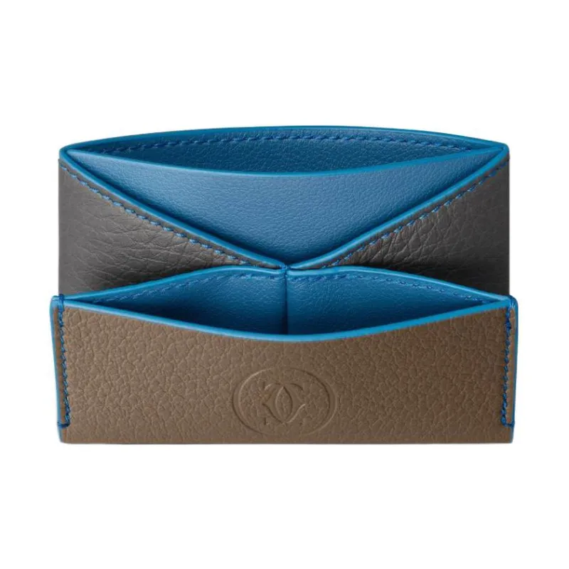 CARTIER Must De Cartier Textured Calfskin Card Holder Men's Taupe/Blue-2