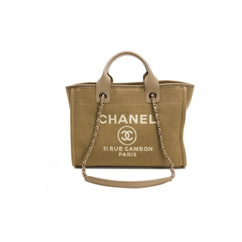 CHANEL With Leather Beach Bag, Tote Bag, Shopping Bag, Shoulder Bag, Handbag Trumpets Women's Beige/Apricot-1
