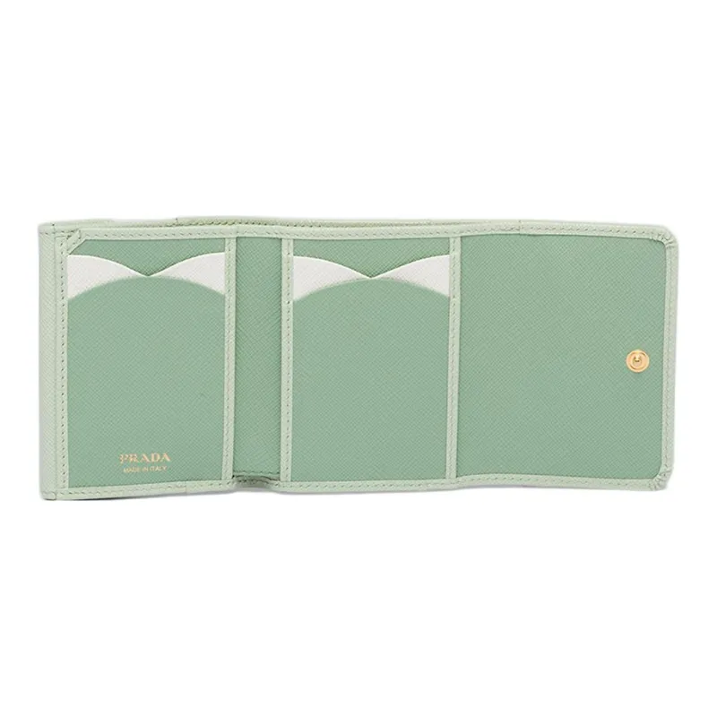 PRADA Saffiano Leather Wallet Mini Women's Green-2