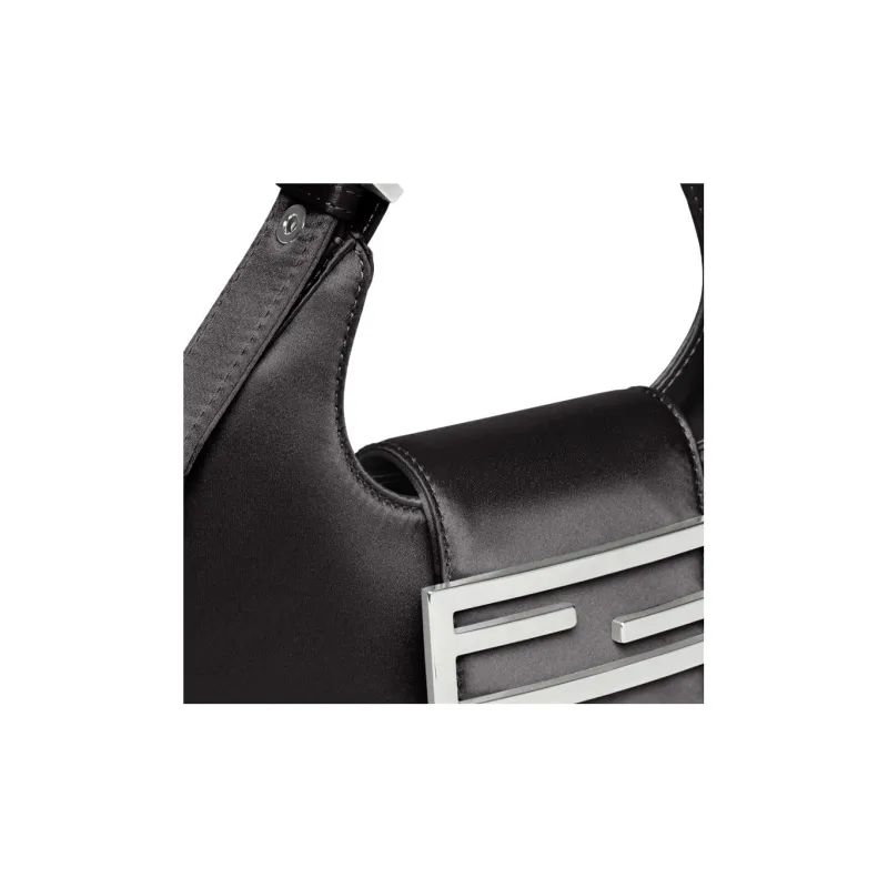 FENDI Cookie Satin Fabric With Sheepskin Shoulder Bag Hobo Bag Handbag Shoulder Bag Women's Black-4