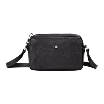 LONGCHAMP Le Foulonné Cow Leather Shoulder Bag Crossbody Bag Women's Black