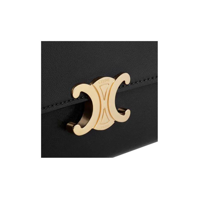 CELINE Triomphe Glossy Calfskin Wallet Large Size Women's Black-4
