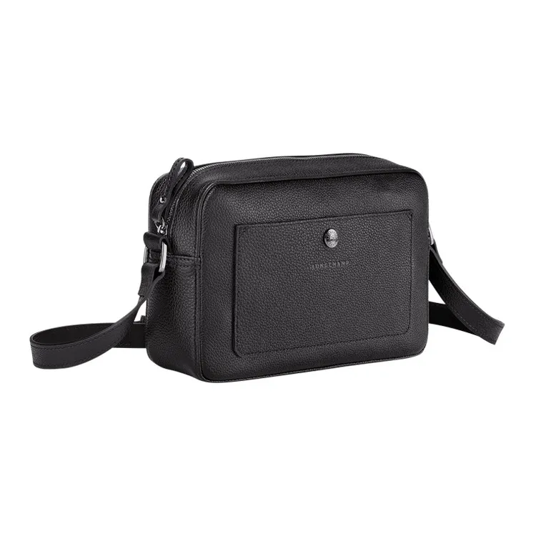 LONGCHAMP Le Foulonné Cow Leather Shoulder Bag Crossbody Bag Women's Black-1