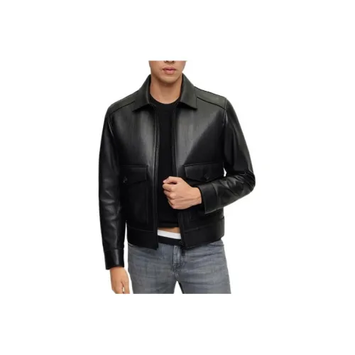 HUGO BOSS Leather Jackets Men Black