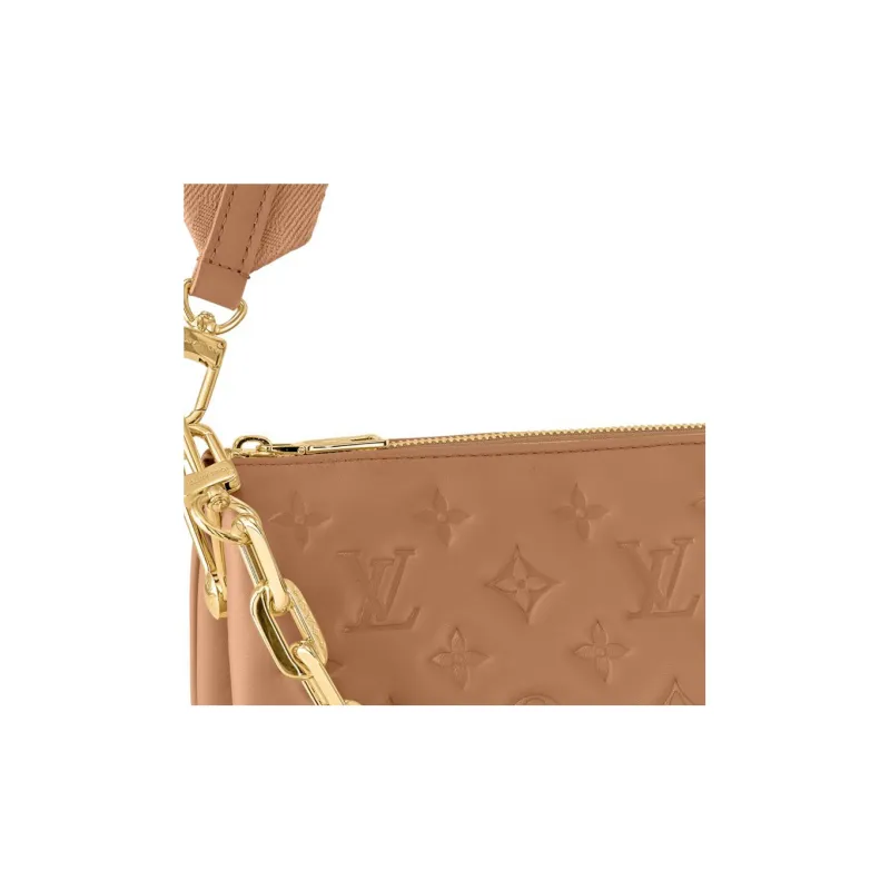 LOUIS VUITTON Coussin Sheepskin Cow Leather Patchwork Trim Shoulder Bag Crossbody Bag Small Size Women's Brown-5