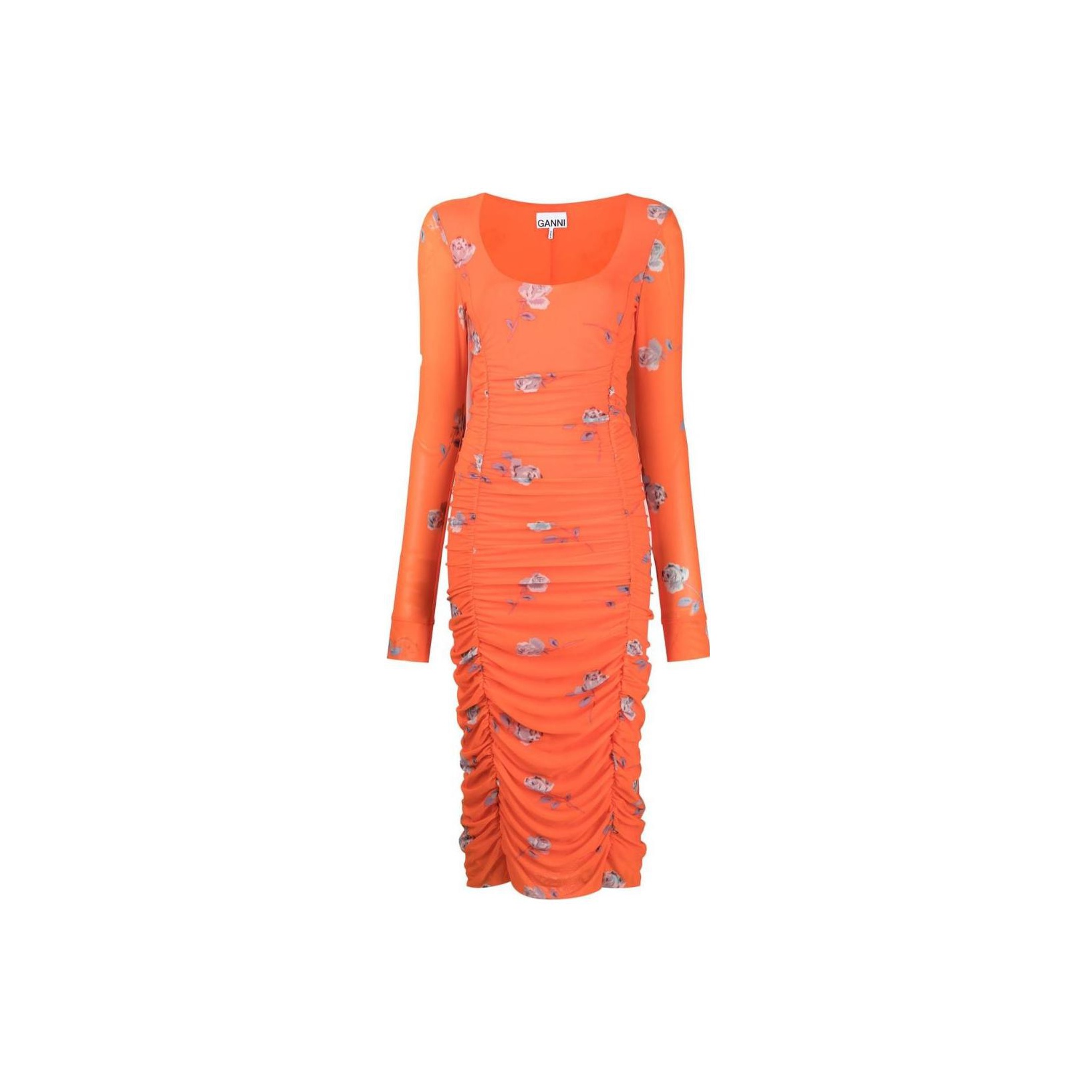 GANNI Women’s Square Neck Stretch Midi outlets Dress in Orange Sz 36