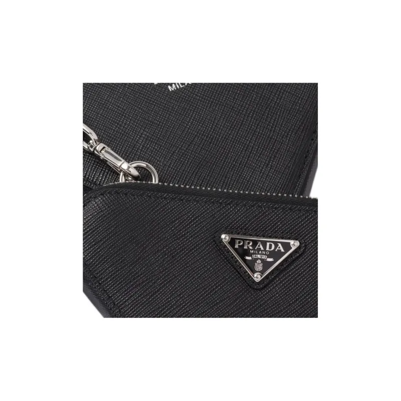 PRADA Saffiano Leather Portable One Shoulder Crossbody Clutches Mini Women's Black-6