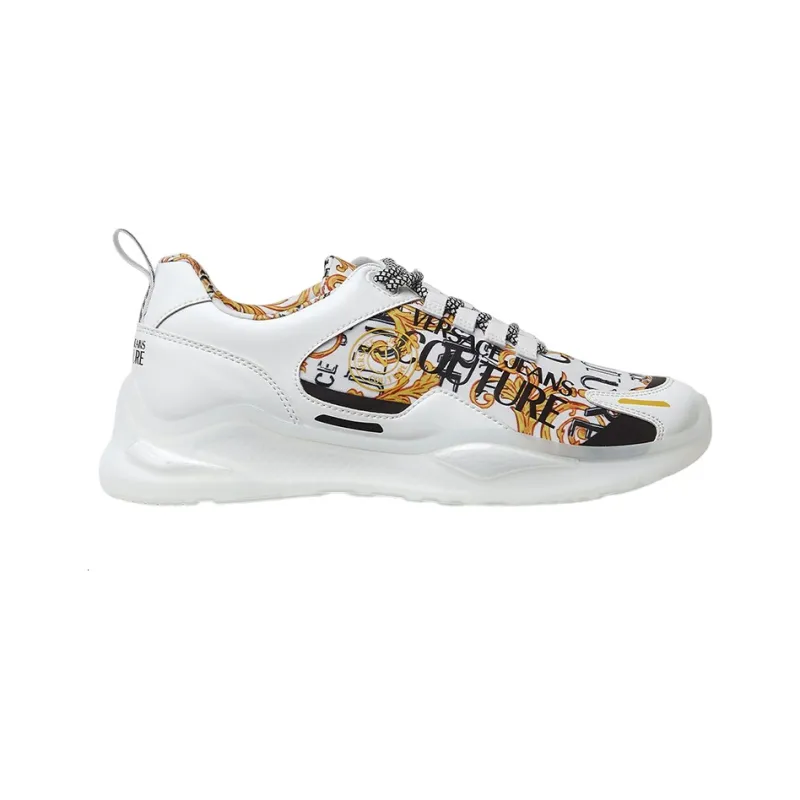 VERSACE JEANS Couture Cushioning Low Top Sports Casual Shoes Men's White Gold-1