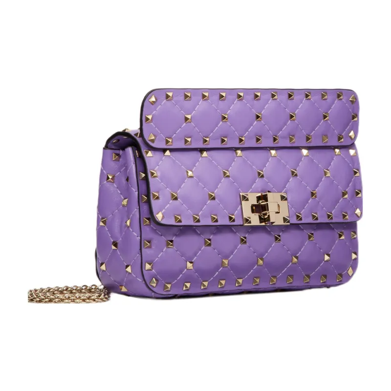 Valentino ROCKSTUD SPIKE Soft Sheep Leather Shoulder Bag Small Size Women's Purple-1