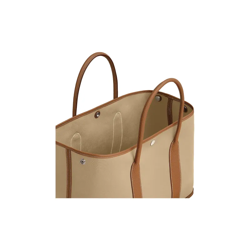 HERMES Garden Party Officier Canvas With Negonda Calfskin Garden Bag Handbag Regular Women's Trench Coat In Beige/Gold-3