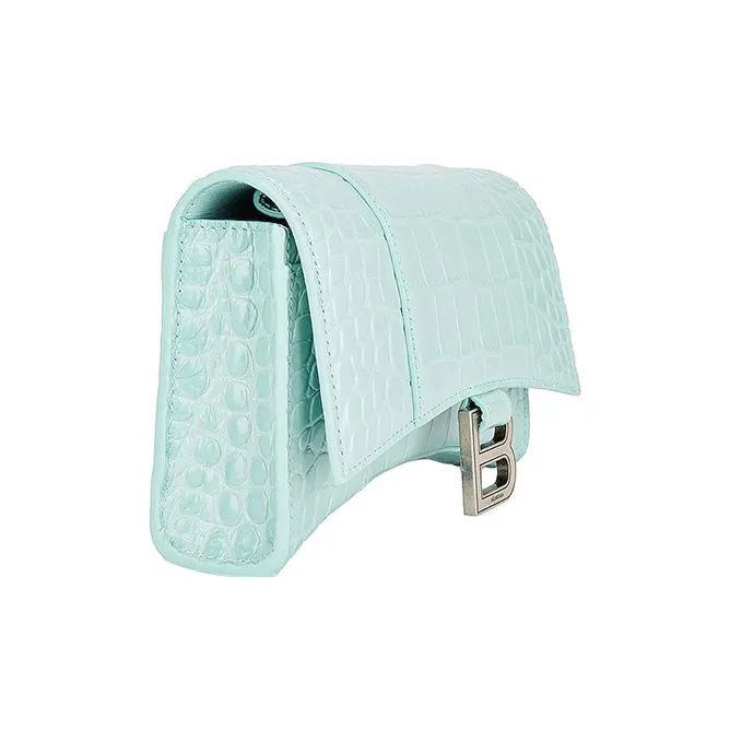 Balenciaga Hourglass Calfskin Shoulder Bag Crossbody Bag Wallets Small Size Women's Turquoise-1