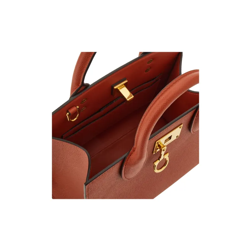 FERRAGAMO Studio Stamped Calfskin Box Bag Shoulder Bag Crossbody Bag Handbag Small Size Women's Red-3