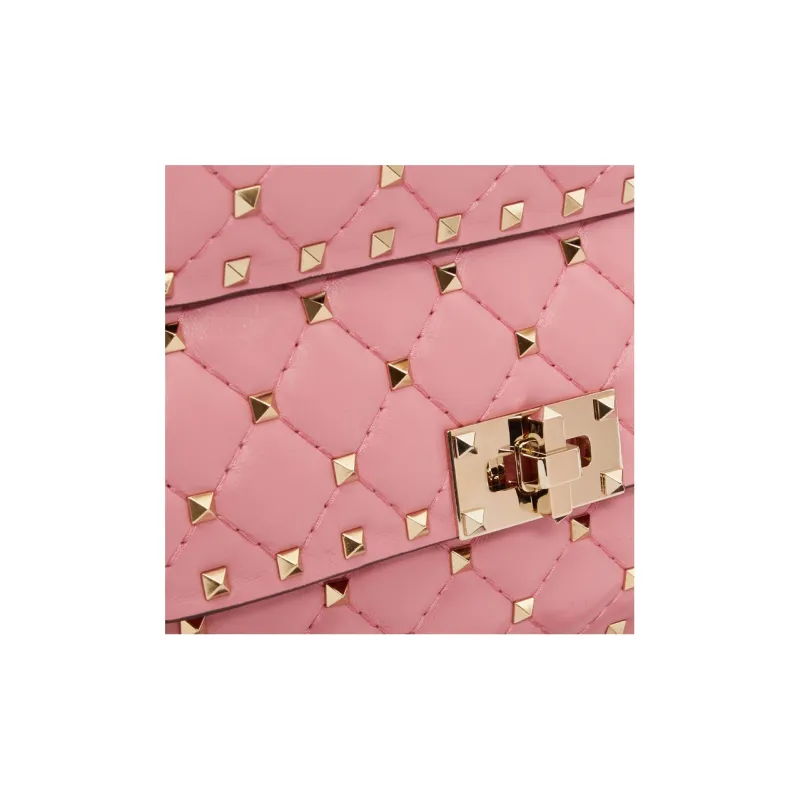 Valentino ROCKSTUD SPIKE Soft Sheep Leather Shoulder Bag Small Size Women's Pink-6