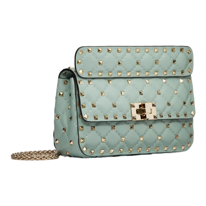 Valentino ROCKSTUD SPIKE Soft Sheep Leather Portable Crossbody Bag Shoulder Bag Small Size Women's Green-1