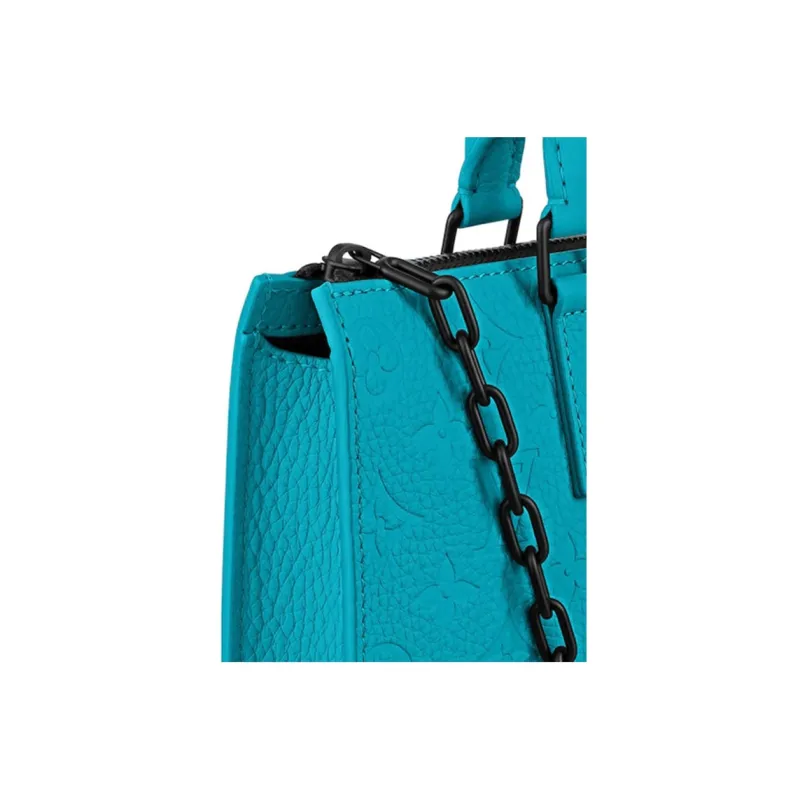 LOUIS VUITTON Sac Plat Messenger Monogram Taurillon Turquoise-4