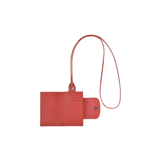 LONGCHAMP Le Pliage Cuir Leather Charm Cord Card Holder Coin Purse Regular Women's Red-2