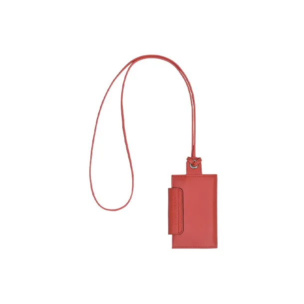 LONGCHAMP Le Pliage Cuir Leather Charm Cord Card Holder Coin Purse Regular Women's Red-1