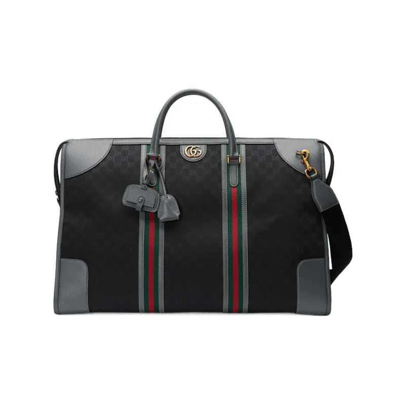 GUCCI Canvas With Leather Travel Bag Canvas Bag Shoulder Bag Crossbody Bag Handbag Extra Large Men's Black/Gray-0