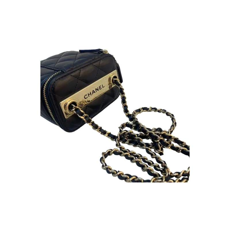 CHANEL Trendy Cc Leather Chain Bag, Box Bag, Makeup Bag, Shoulder Bag, Crossbody Bag Women's Black-4
