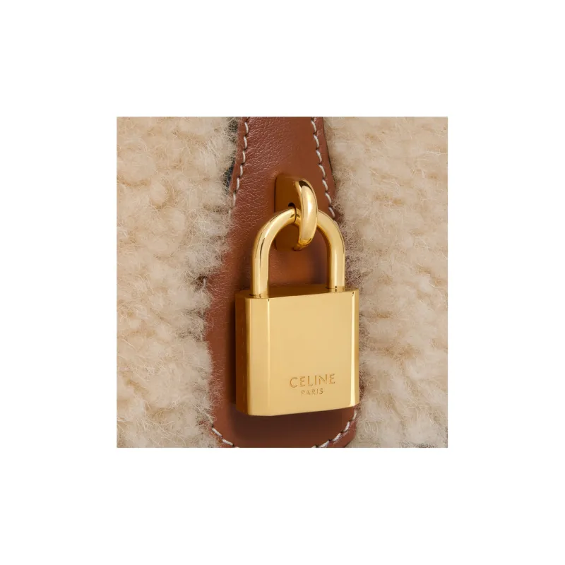 CELINE Cow Leather Handbag, Shoulder Bag, Crossbody Bag Trumpets Women's Beige/Tan-5