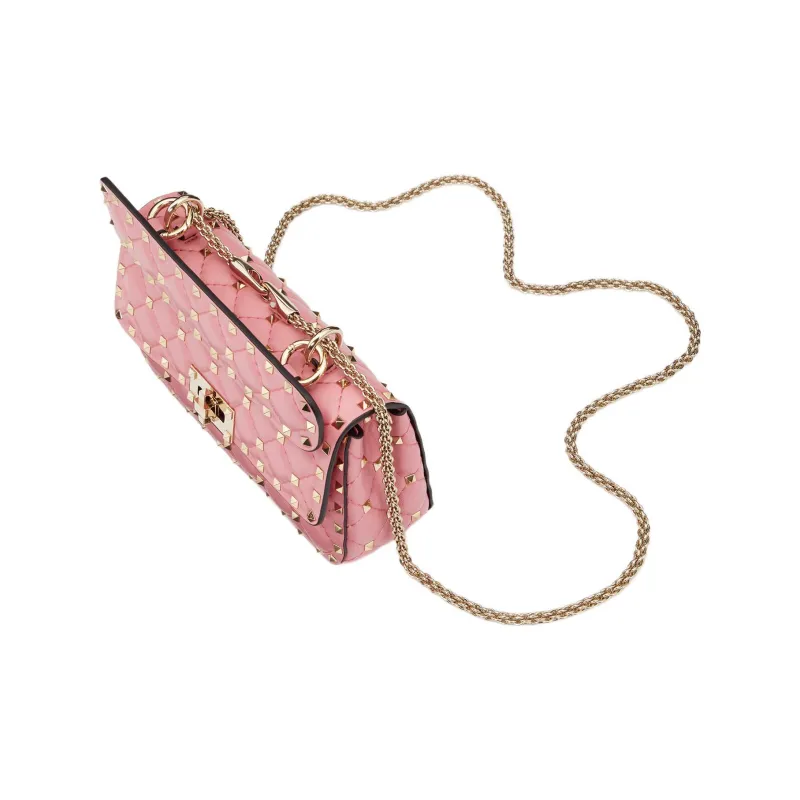 Valentino ROCKSTUD SPIKE Soft Sheep Leather Shoulder Bag Small Size Women's Pink-4