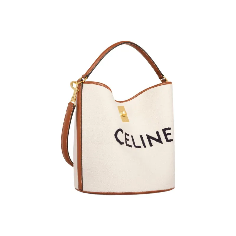 CELINE 16 Jacquard Fabric With Cow Leather Shoulder Bag, Crossbody Bag, Handbag Regular Women's Natural/Tan-3