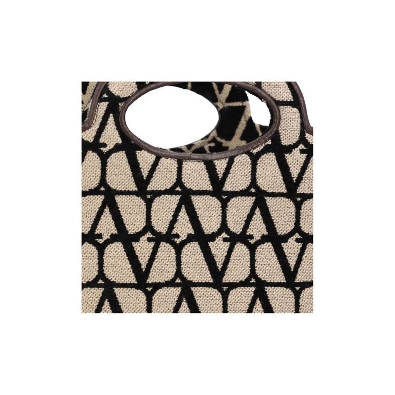 Valentino Fabric Tote Bag Shopping Bag Shoulder Bag Crossbody Bag Handbag Regular Women's Ecru/Black/Brown-3