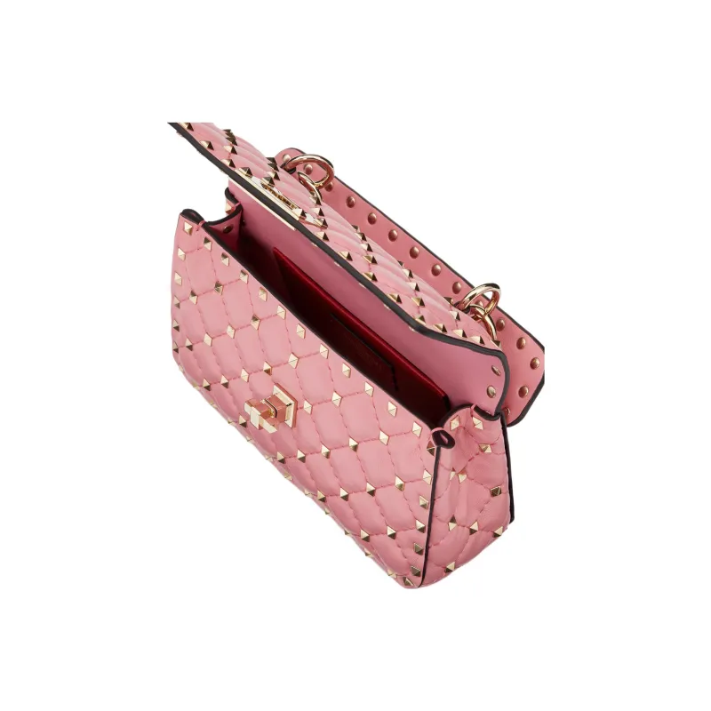 Valentino ROCKSTUD SPIKE Soft Sheep Leather Shoulder Bag Small Size Women's Pink-5