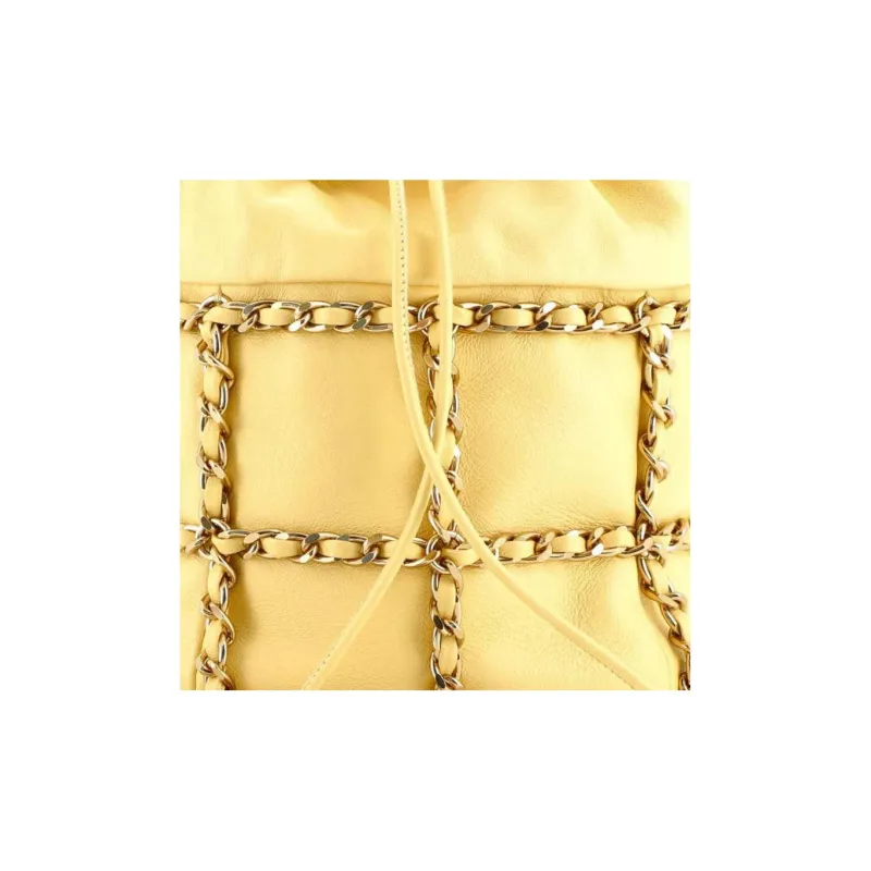 CHANEL Lambskin Bucket Bag, Clutch, Crossbody Bag, Shoulder Bag Mini Women's Yellow-4
