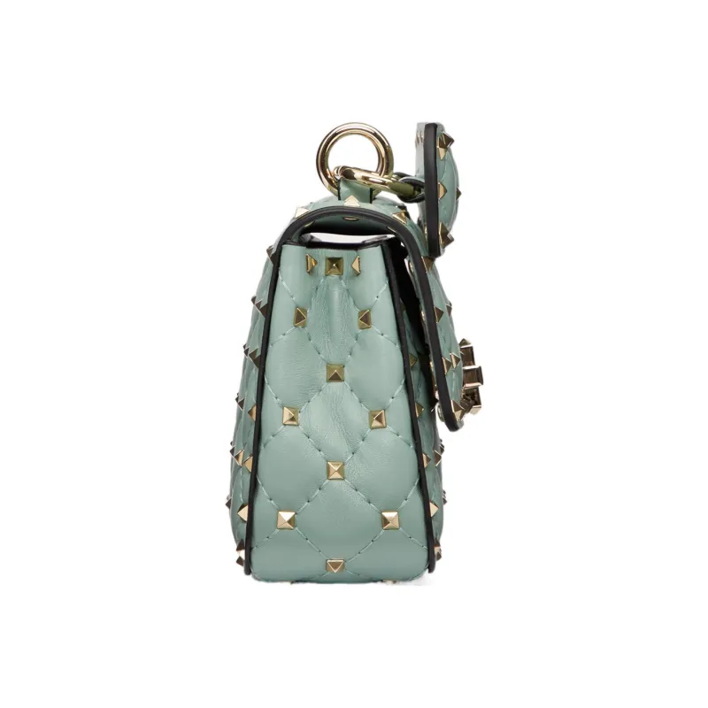 Valentino ROCKSTUD SPIKE Soft Sheep Leather Portable Crossbody Bag Shoulder Bag Small Size Women's Green-3